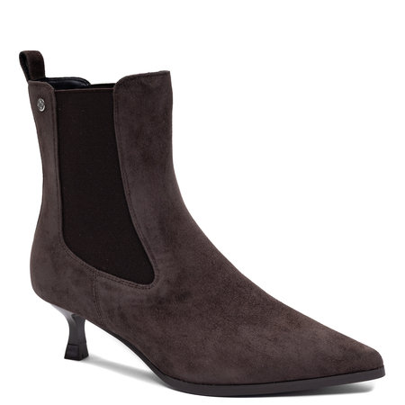 Maciejka Leather Ankle Boots Pointed Toe Kitten Heel Dark Chocolate K7756-02/00-7
