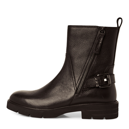 TamariTamaris Leather Flat Ankle Boots With Zipper Boots Buckle Detail Black 1-25421-45-001