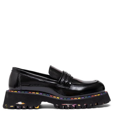 T. Sokolski Patent Leather Platform Loafers Chunky Sole Black CH-J25-75-BLK-L