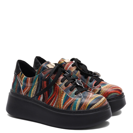 Maciejka Skórzane Sneakersy na Platformie Półbuty Wielokolorowe 6191W-12/00-8