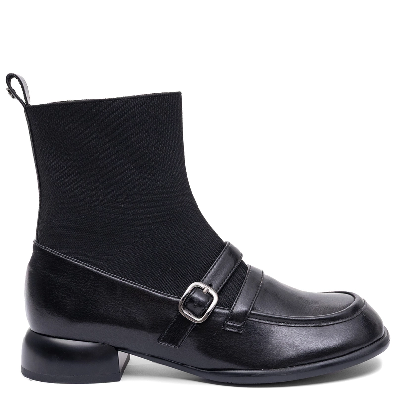 Maciejka Leather Sock Ankle Boots With Buckle Black K7766-01/00-7