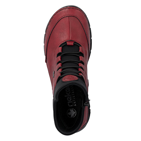 Rieker Komfortowe Antistress Botki Damskie Z Elastycznym Sznurowaniem Czerwone 55069-35-RED