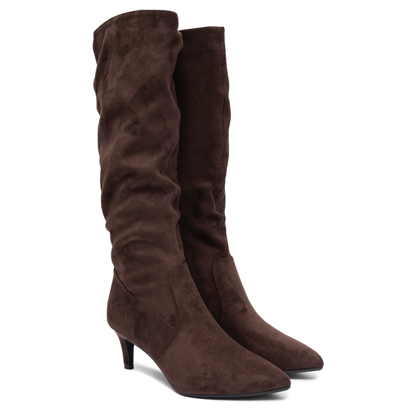 Sergio Leone Elegant Suede Pointed Toe Knee-High Stiletto Boots Brown KZ-28