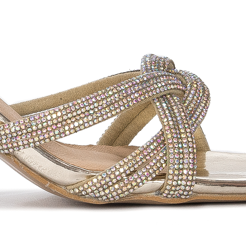S.Barski Women's sandals on the Lt.Gold post gold with zirconia