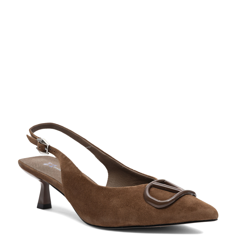 Maciejka Leather Slingback Pumps Pointed Toe Heel 6 cm Brown K7447-02/00-1