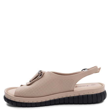 Sokolski Leather Open-Toe Sandals Chunky Sole Beige HW-L26-475
