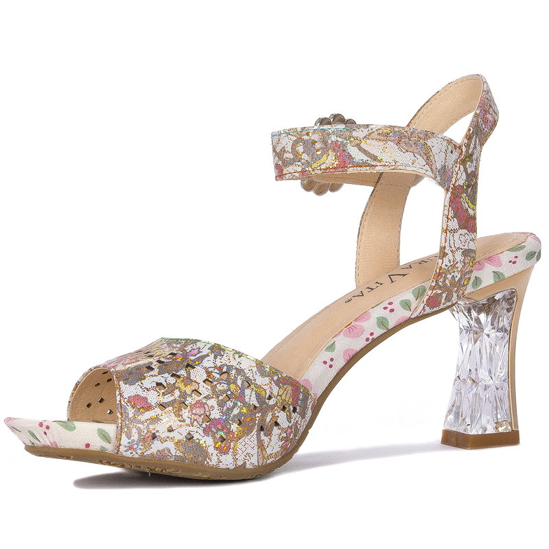 Laura Vita Women's Leather Sandals On Heel Nino 01 Beige
