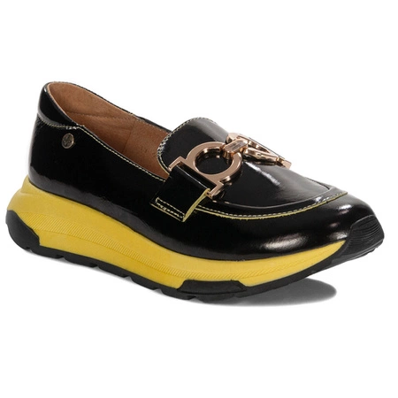 Maciejka Women's Leather Shoes Black and Yellow