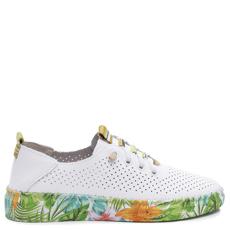 Artiker Skórzane Półbuty Sneakersy Ażurowe Białe Z Kwiatową Podeszwą 58C0441