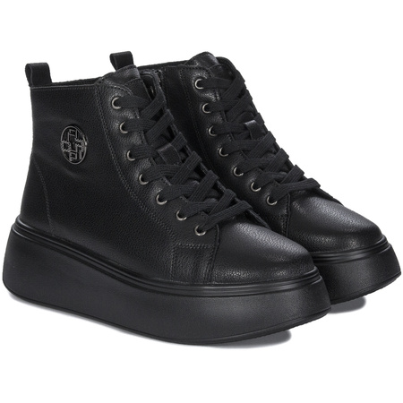 Filippo Leather Platform Ankle Boots With Zip And Laces Black DBT6338/25 BK