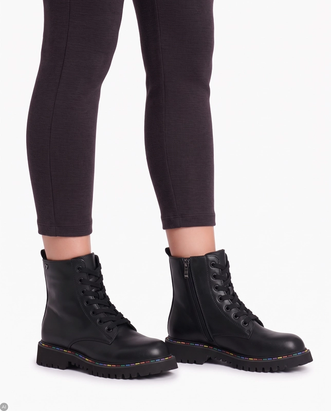 Filippo Women's Insulated Leather Ankle Boots with Rainbow Welt Black DBT7428-26-BK
