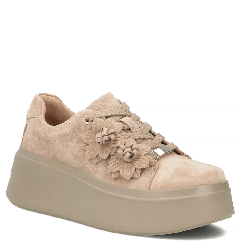 Filippo Suede Women's Platform Sneakers With Flowers Beige DP7987/26 BE