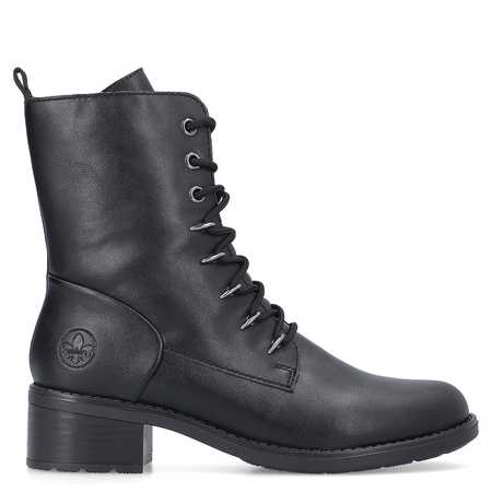 Rieker Sznurowane Botki Damskie Na klocku Ocieplane Czarne 75430-00-BLACK