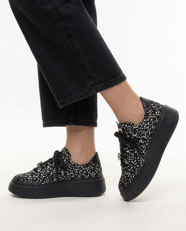 Maciejka Leather Platform Sneakers Black White 6191W-08/00-8