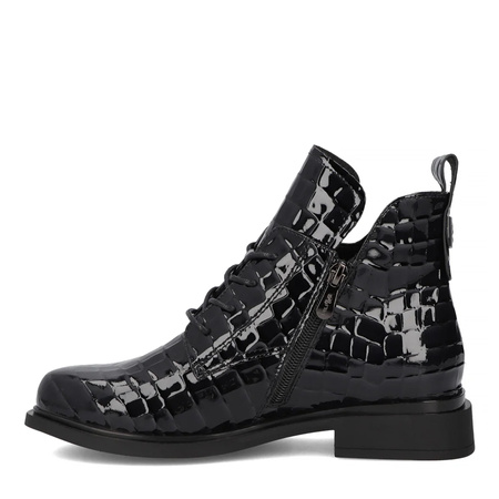 Filippo Patent Leather Lace-Up Ankle Boots Croc-Embossed Black DBT7239-25-BK