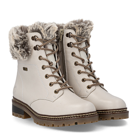Remonte Waterproof Insulated Ankle Boots Faux-Fur Collar Beige D0B74-80