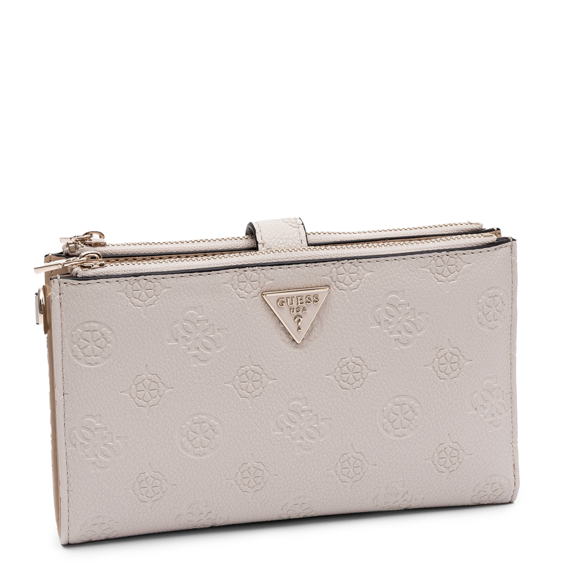 Guess Elegancki Zapinany Na Zamek Portfel Damski Z Paskiem Beżowy SWPD2222157-BONE
