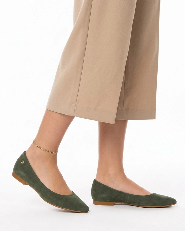 Maciejka Leather Ballet Flats Almond Toe Flat Heel Olive 04100-45/00-8