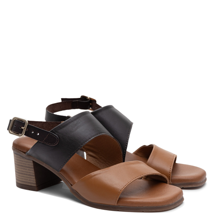 Maciejka Leather Block Heel Sandals Two-Tone Brown E7396-02/00-1