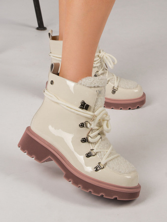 GOE Women's platform leather white/ivory boots