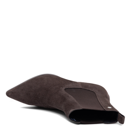 Maciejka Leather Ankle Boots Pointed Toe Kitten Heel Dark Chocolate K7756-02/00-7