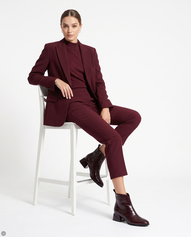 Maciejka Elegant Leather Ankle Boots Pointed Toe Geometric Heel Burgundy K7675-23/00-7