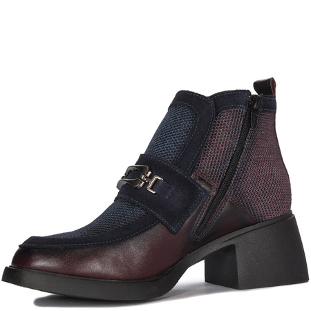 Maciejka Leather Two-Tone Block-Heel Ankle Boots With Side Zip Burgundy-Navy A6747-23/00-8