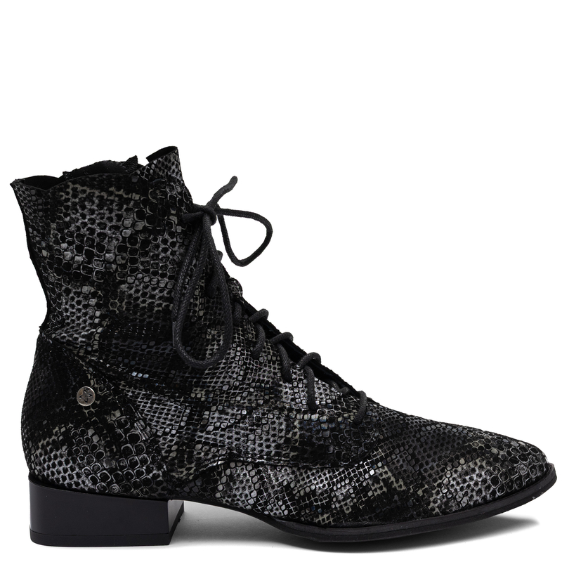 Maciejka Leather Lace-Up Boots Snake Print Black 6391W-01/00-1