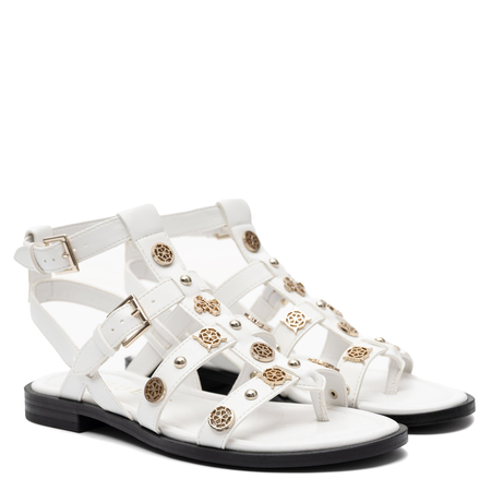 Guess Women’s Sandals With Jewel-Like Details Strappy Sandals With Gold Accents White FLJYZZ-PEL03-WH