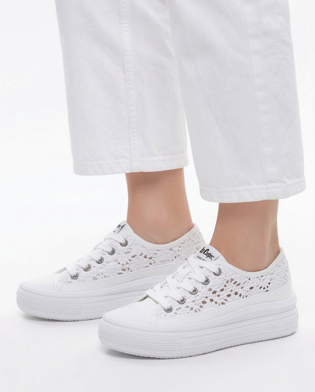 Lee Cooper Materiałowe Trampki Na Platformie Ażurowe Białe LCW-26-44-4485L