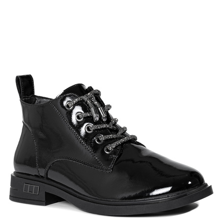 S.Barski Patent Leather Ankle Boots Flat Black MR52-124-BK