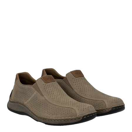 Rieker Men's Leather Perforated Slip-On Loafers Beige 05272-64