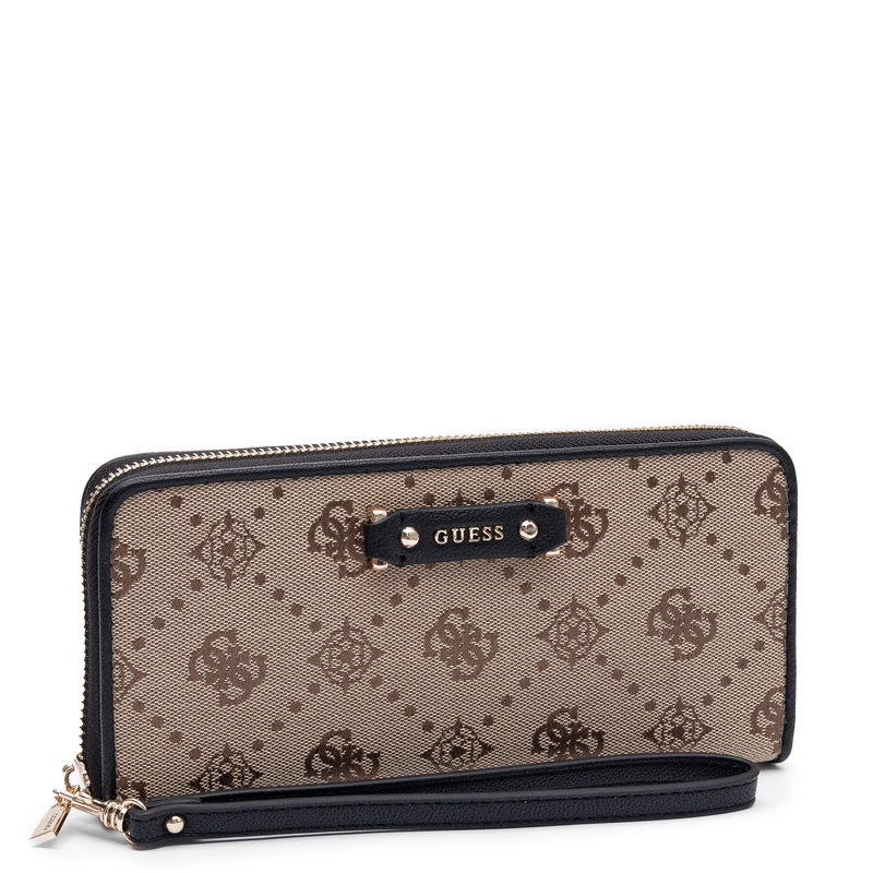 Guess Elegancki Zapinany Na Zamek Portfel Damski Z Paskiem Beżowy SWPD2225146-BONE