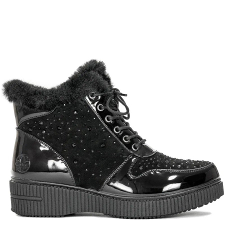 Botki Rieker 93312-00 Black ocieplane na platformie Czarne