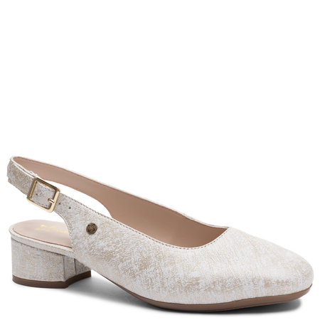 Maciejka Leather Slingback Pumps Low Block Heel Beige-Gold P7492-22/00-1