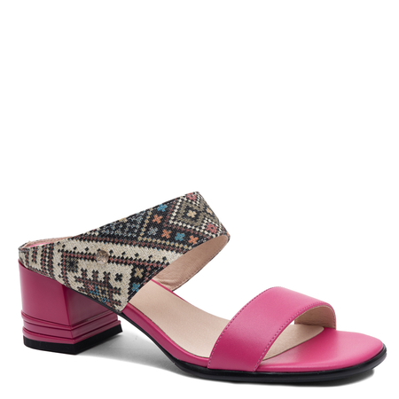 Maciejka Leather Heeled Mules Ethnic Strap Pink K7522-15/00-1