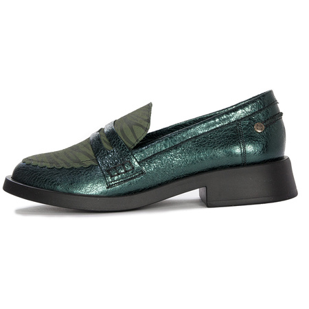 Maciejka Metallic Leather Loafers Low Heel Green 06250-09/00-1