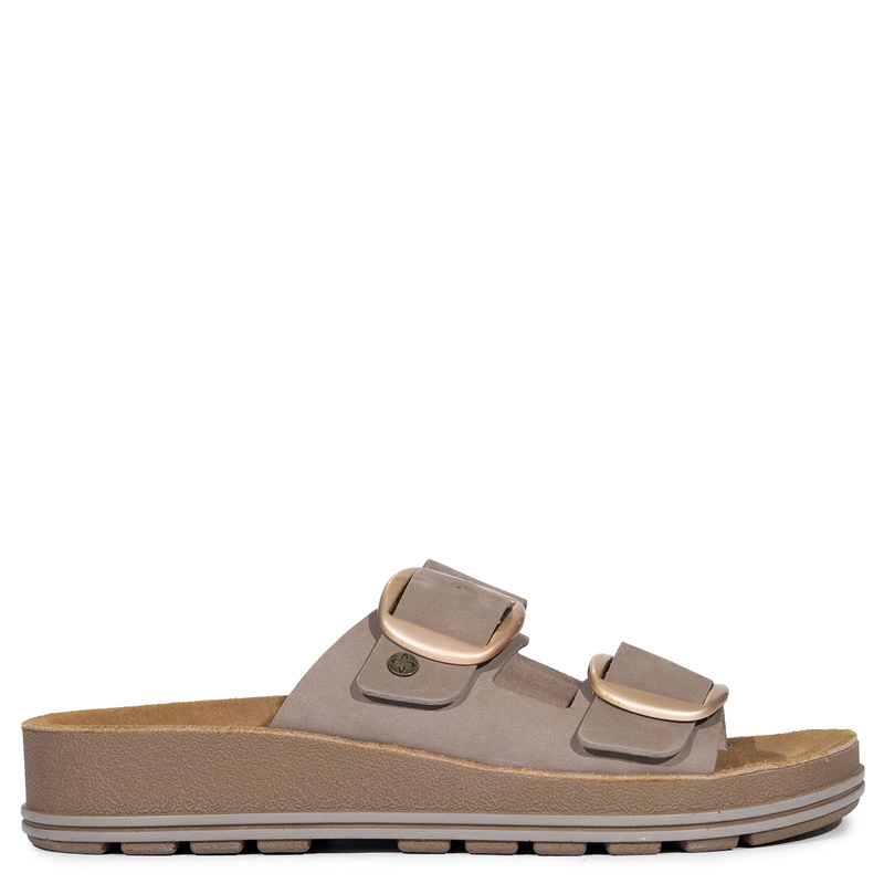 Maciejka Leather Slide Sandals Double Buckle Platform Beige P7537-04/00-5