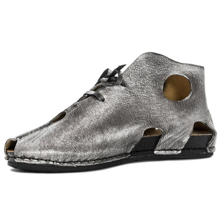 Maciejka Leather Cut-Out Lace-Up Shoes Peep-Toe Grey 03426-03/00-0