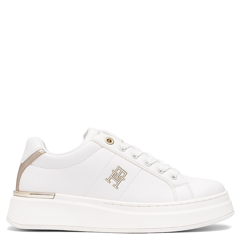 Tommy Hilfiger Platform Sneakers Gold Accents Low-Top Off White T3A9-33985-1355530