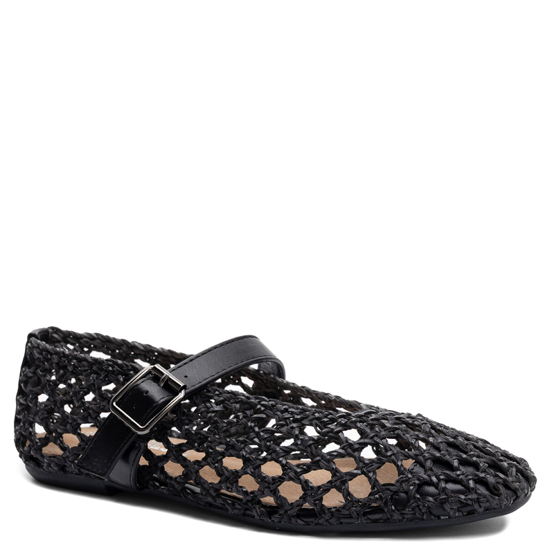 Sokolski Elegant Woven Pumps With Strap Black SR-W26-137-BLK