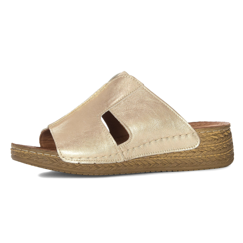 Maciejka Leather Asymmetric Wedge Mules Gold L7068-25/00-1