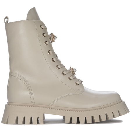 Chebello Botki Damskie Skórzane Ocieplane Beżowe