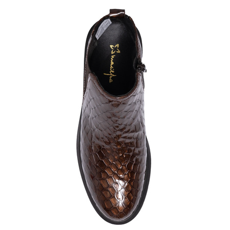 Maciejka Patent Leather Ankle Boots Flat Brown P7219-02/00-7
