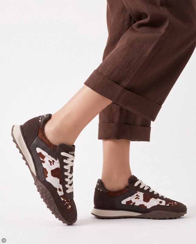 Hoff Skórzane Z Motywem Zwierzęcym Sneakersy Damskie Sznurowane Brązowe 22659412
