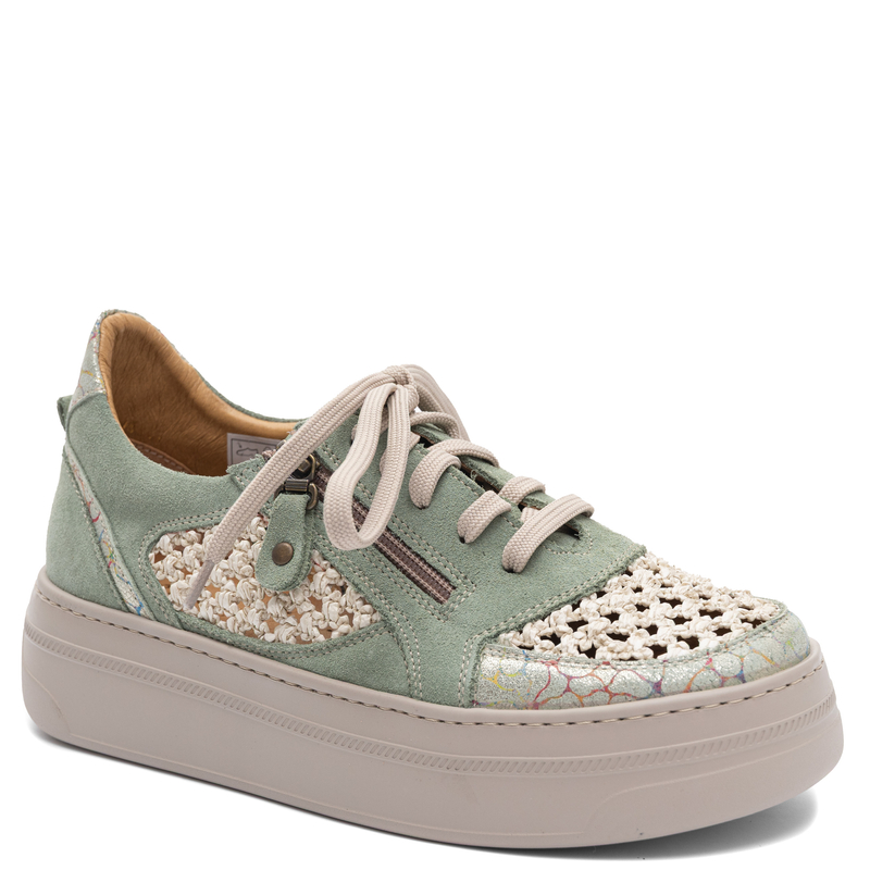 Maciejka Leather Sneakers With Openwork Weave Green 07317-24/00-1