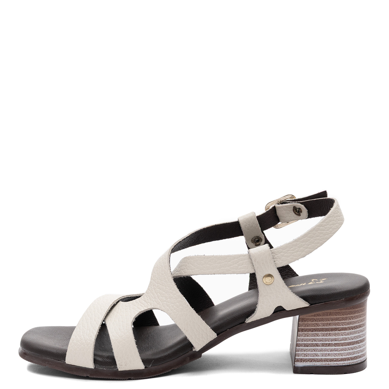 Maciejka Leather Block Heel Sandals Textured Beige E7399-04/00-1