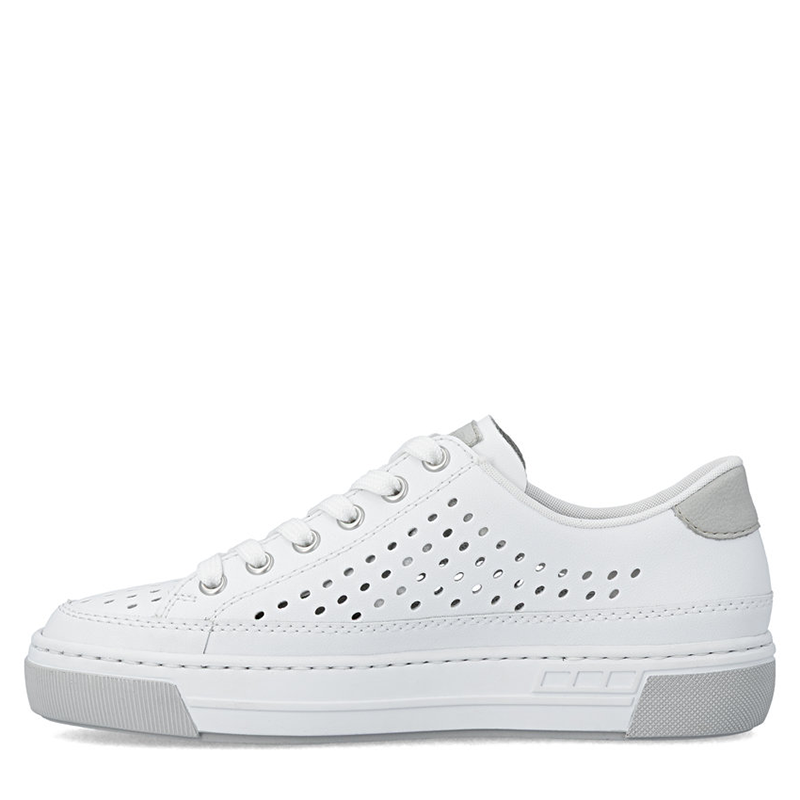 Rieker Leather Openwork Lace-Up Sneakers White L8849-80