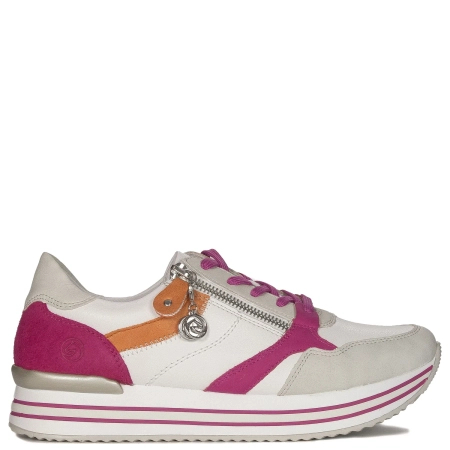 Remonte Sneakersy damskie skórzane na platformie White Combi białe