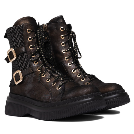 Maciejka Leather Lace-Up Ankle Boots Platform Brown-Black 07105-02-00-8